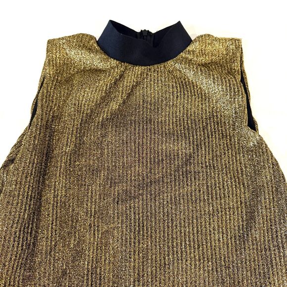 Zara Dress Gold Lurex Mock Neck Sleeveless A Line Shimmery Shift Size Small - Picture 5 of 9